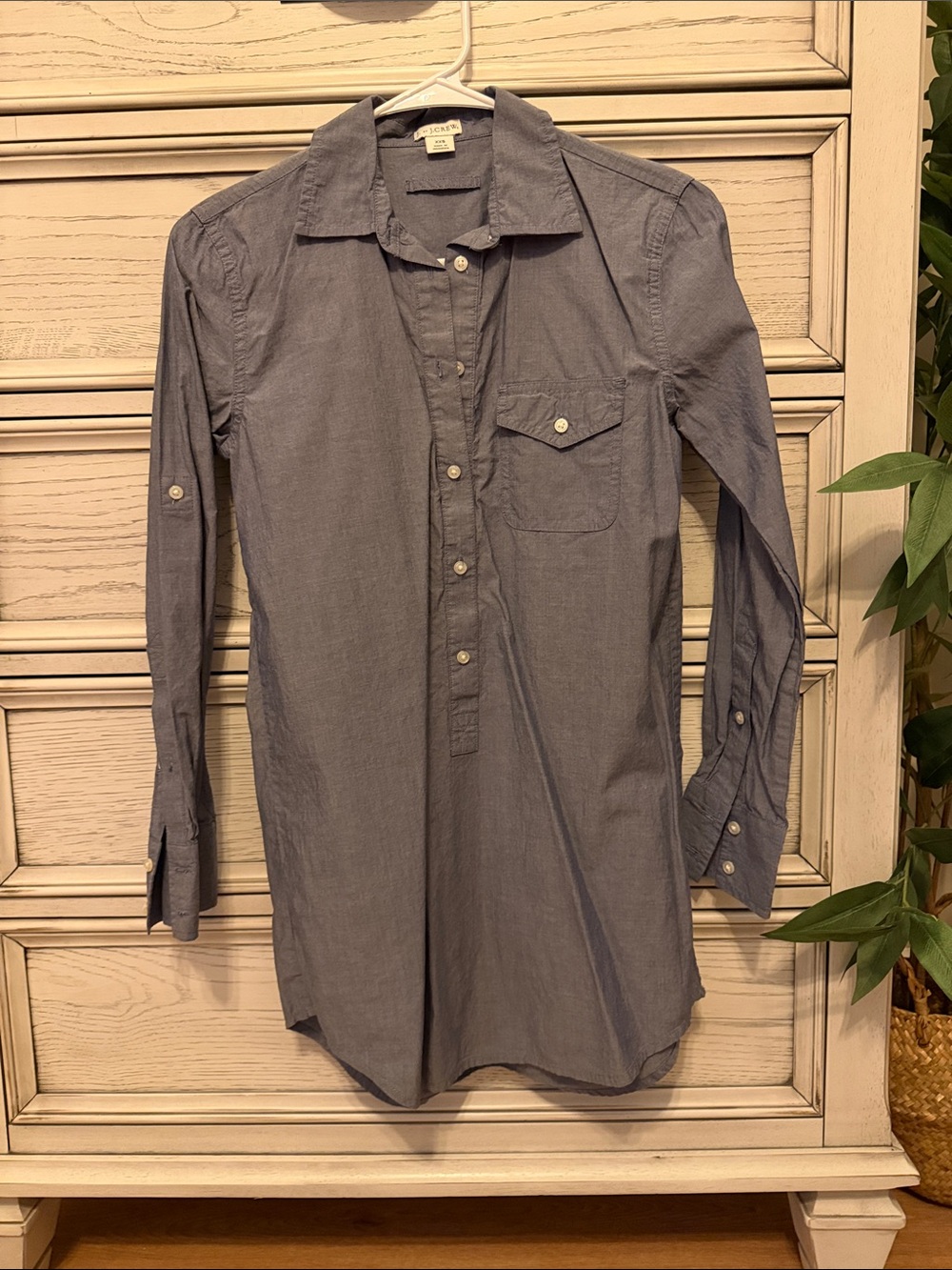 J. Crew Women's Slate Blue Long-Sleeve Tunic Button Shirt